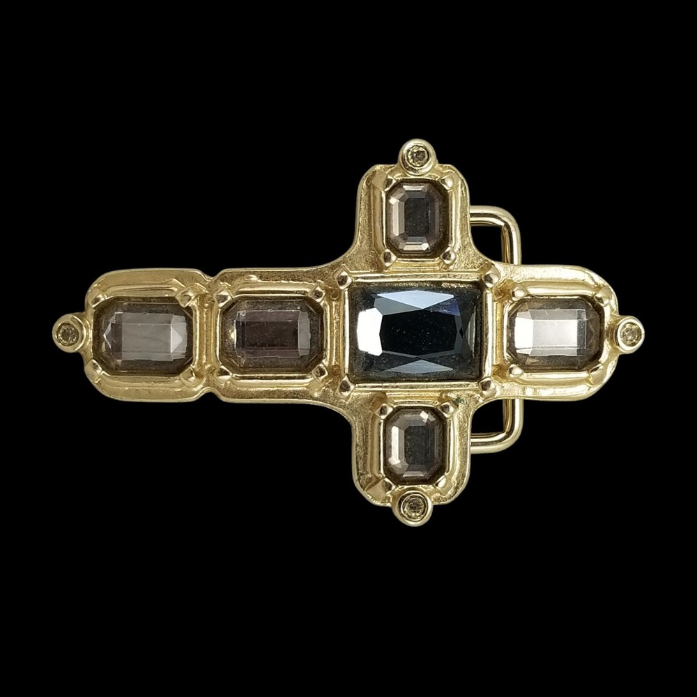 Abel Brand Gold Tone Cross Belt Buckle Embellished Crystals Made in Italy - Picture 9 of 11
